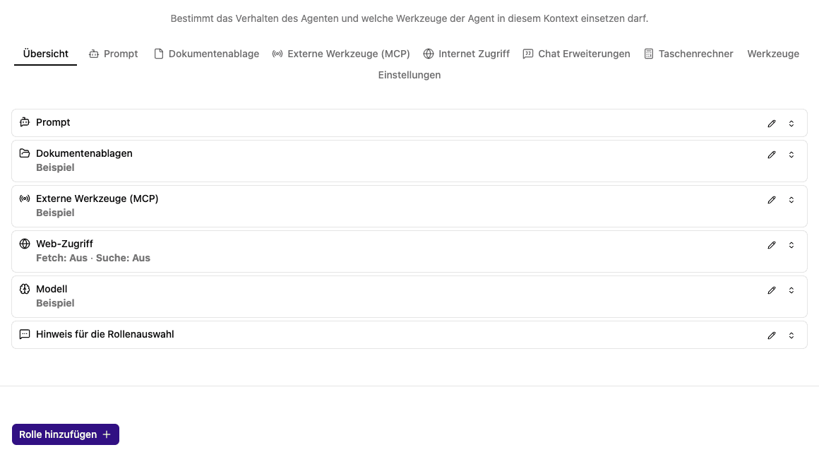 Rollenbereich im Agenteneditor